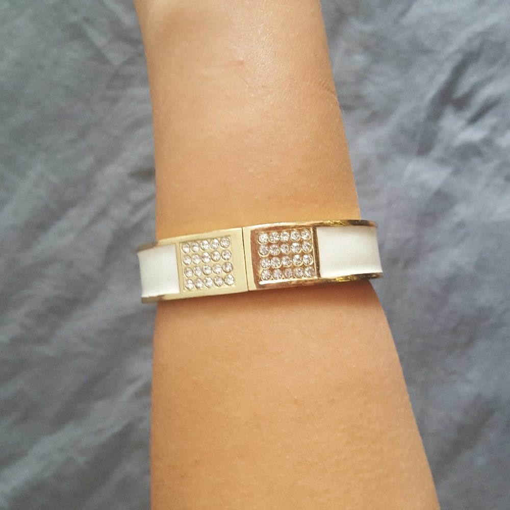 White and Gold Bangle Bracelet CZ